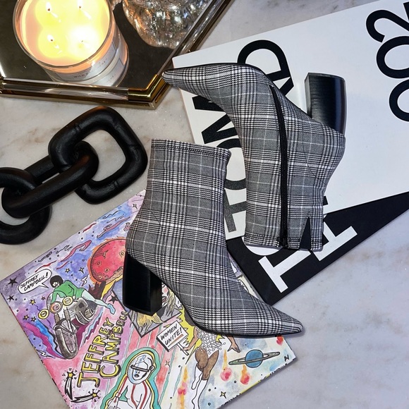 Jeffrey Campbell Shoes - Jeffrey Campbell Sport Plaid Pointy Toe Bootie in Gray